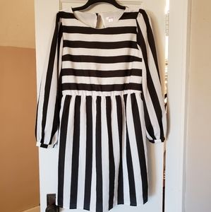 Women's Black & White Striped Empire Waist Dress